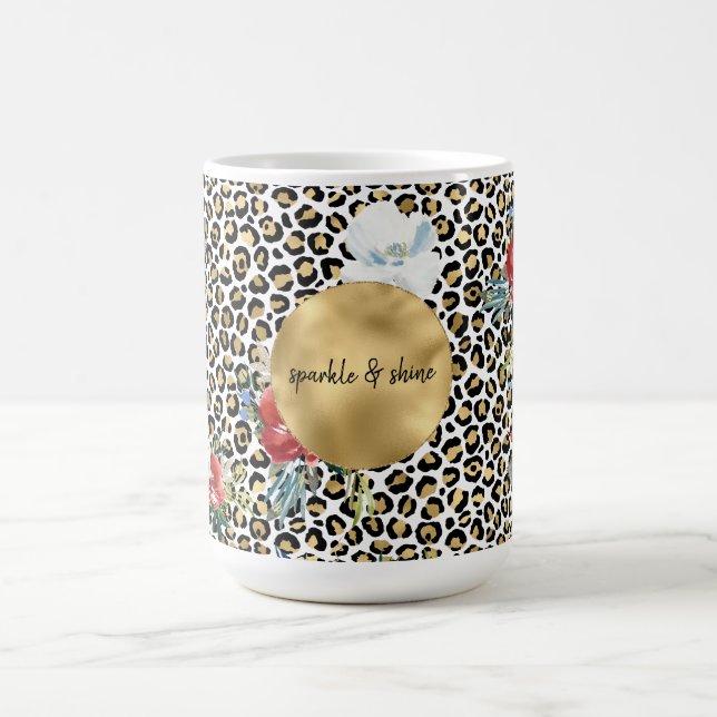 Taza De Café Cita personalizada Gold Leopard Print Floral (Centro)