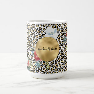 Taza De Café Cita personalizada Gold Leopard Print Floral
