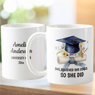 Taza De Café Cita Personalizada y Nombre Floral Graduación