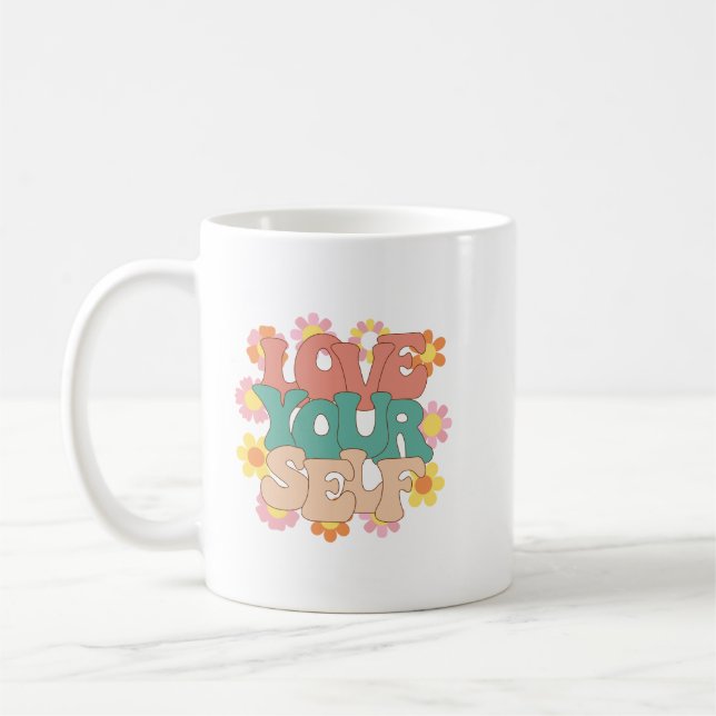 Taza De Café Cita positiva simple blanco negrita Groovy amor pr (Izquierda)