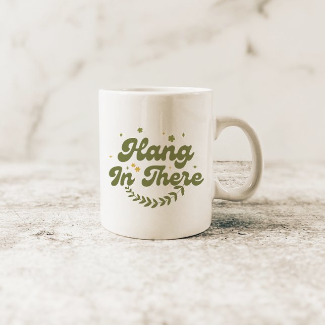 Taza De Café Cita retro de floral verde 'aguanta ahí' (Subido por el creador)