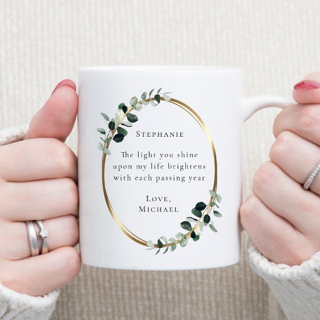 Taza De Café Cita romántica Eucalyptus Gold (The Light You Shine Romantic Quote Eucalyptus Gold Oval Coffee Mug)