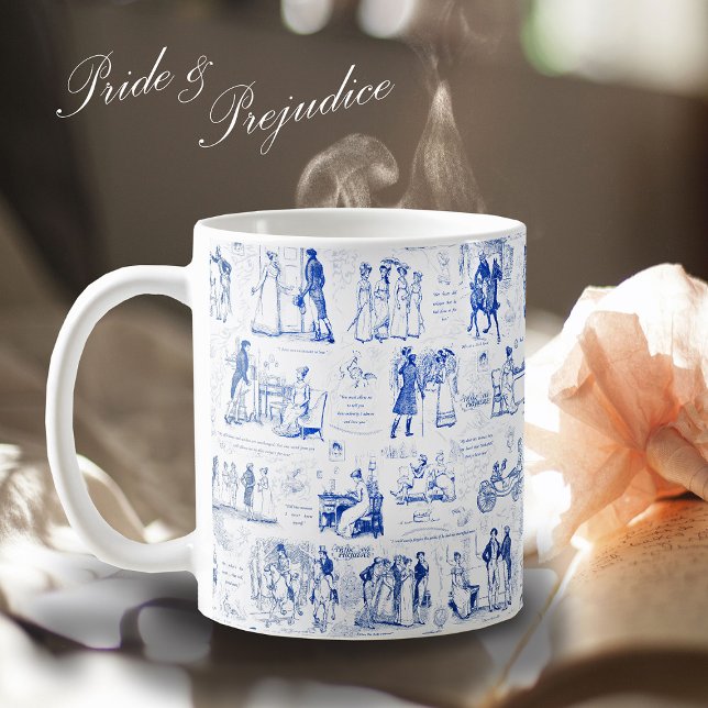 Taza De Café Citas de tela azul de orgullo y prejuicio (Subido por el creador)