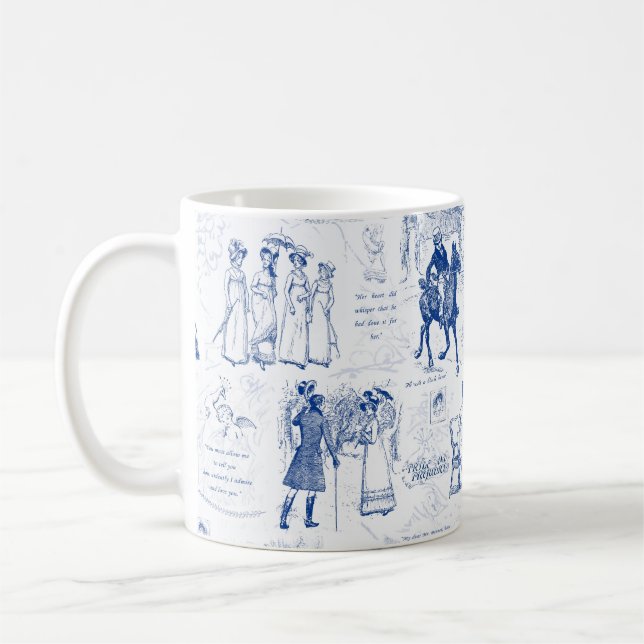 Taza De Café Citas de tela azul de orgullo y prejuicio (Izquierda)