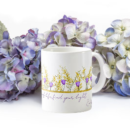 Taza De Café Citas Delicadas De Flores Amarillas Y Púrpura