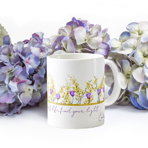 Taza De Café Citas Delicadas De Flores Amarillas Y Púrpura