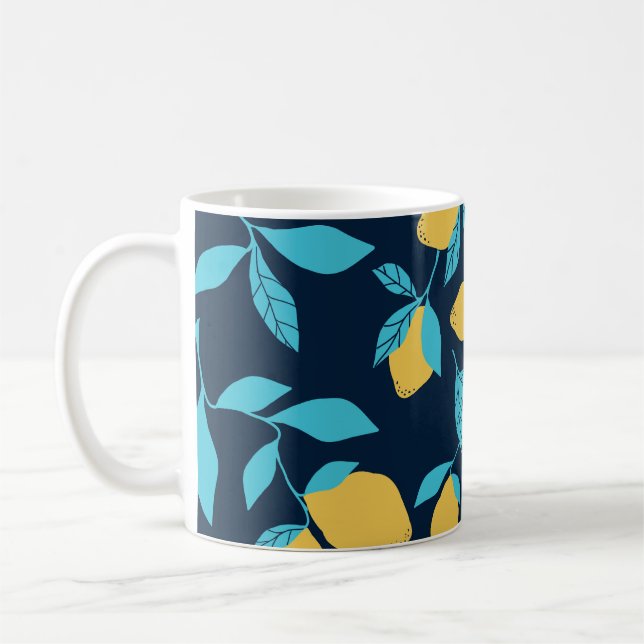 Taza De Café Citro simple: limones en azul. (Izquierda)