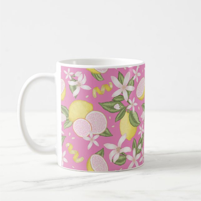 Taza De Café Citrus floral de limón rosa café Mug (Izquierda)
