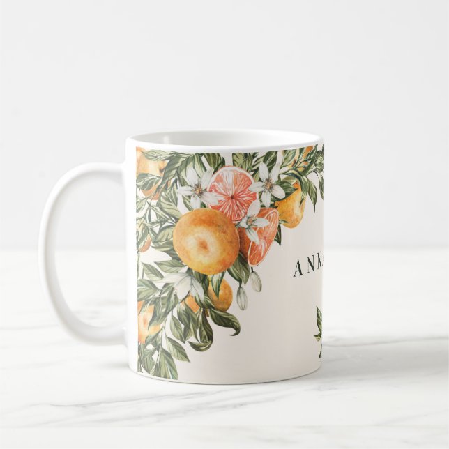 Taza De Café Citrus naranja botánico moderno rústico personaliz (Izquierda)