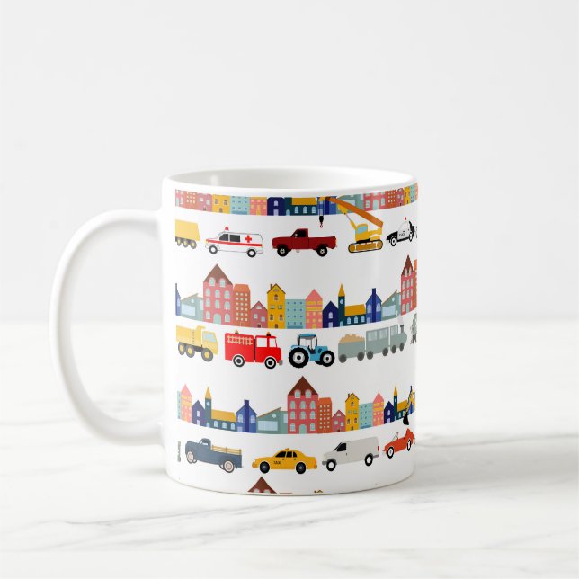 Taza De Café City Transportation Vehicles Trucks Cars Kids (Izquierda)