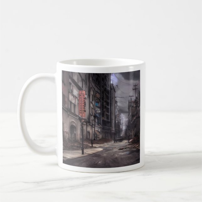 Taza De Café Ciudad abandonada | Mundo distópico postapocalípti (Izquierda)