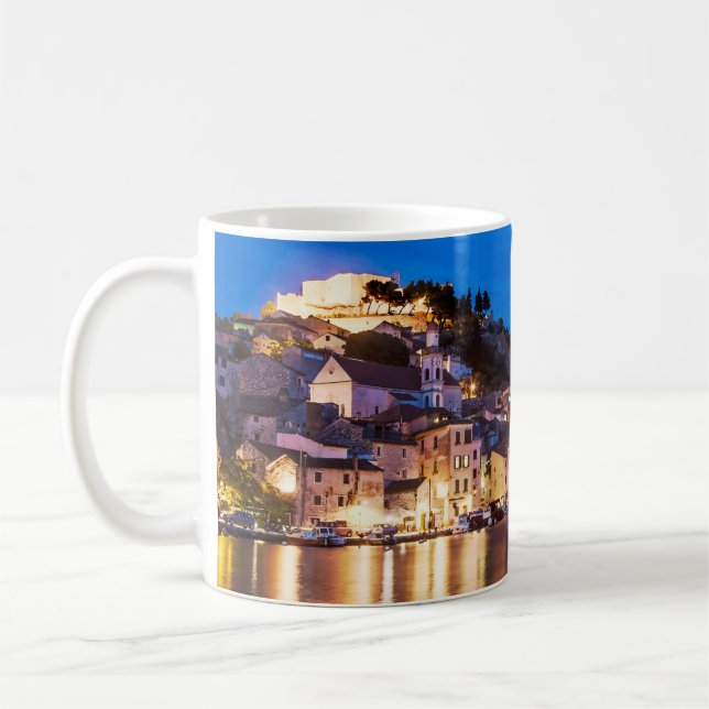 Taza De Café Ciudad croata de Sibenik de noche (Izquierda)
