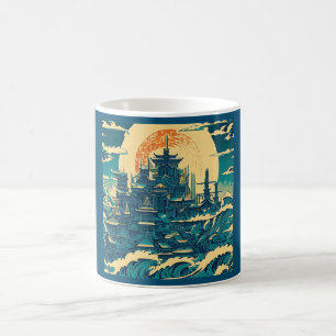 Taza De Café Ciudad de Atlantis 2 - Estilo Woodblock