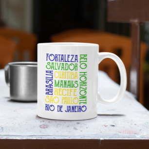 Taza De Café Ciudad de Brasil nombra a Poster de bandera brasil