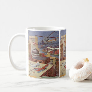 Taza De Café Ciudad de ciencia ficción vintage, steampunk victo