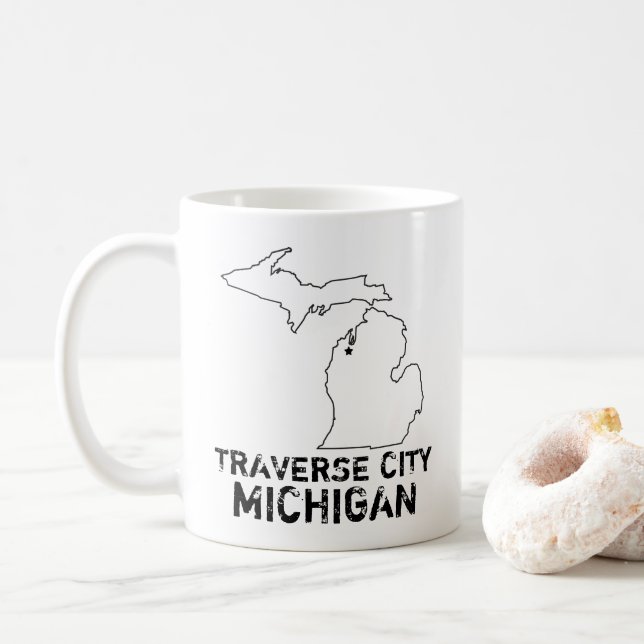 Taza De Café Ciudad de Traverse Michigan (Con donut)