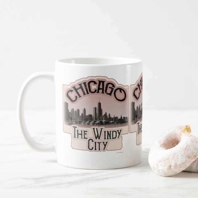 Taza De Café Ciudad del viento en Chicago Slogan (Con donut)