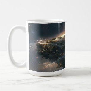 Taza De Café Ciudad espacial suspendida en el universo