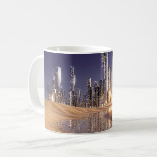 Taza De Café Ciudad futurista de ciencia ficción reflejada en l