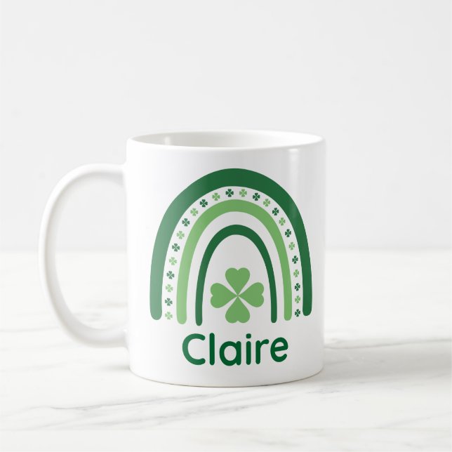 Taza De Café Claire Name Clover Boho Rainbow (Izquierda)