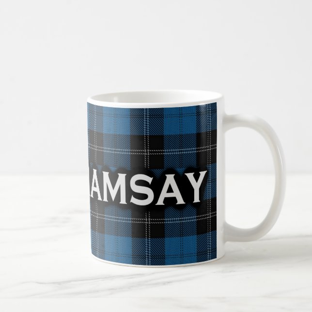 Taza De Café Clan escocés Ramsay Caza azul Tartán (Derecha)