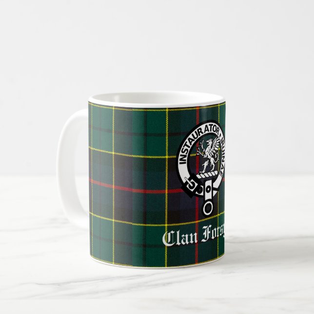 Taza De Café Clan Forsyth Escudo Badge y Tartán (Anverso izquierdo)