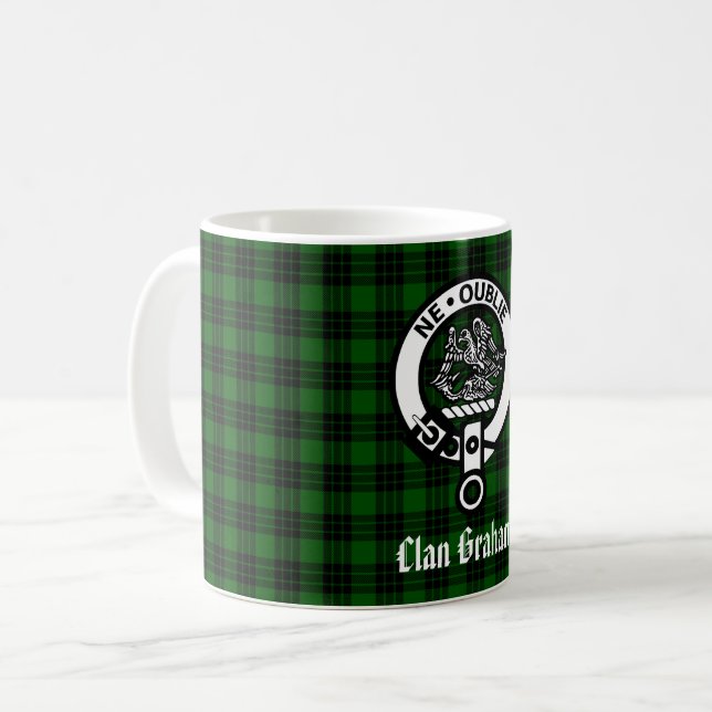 Taza De Café Clan Graham Escudo Badge y Tartán (Anverso izquierdo)