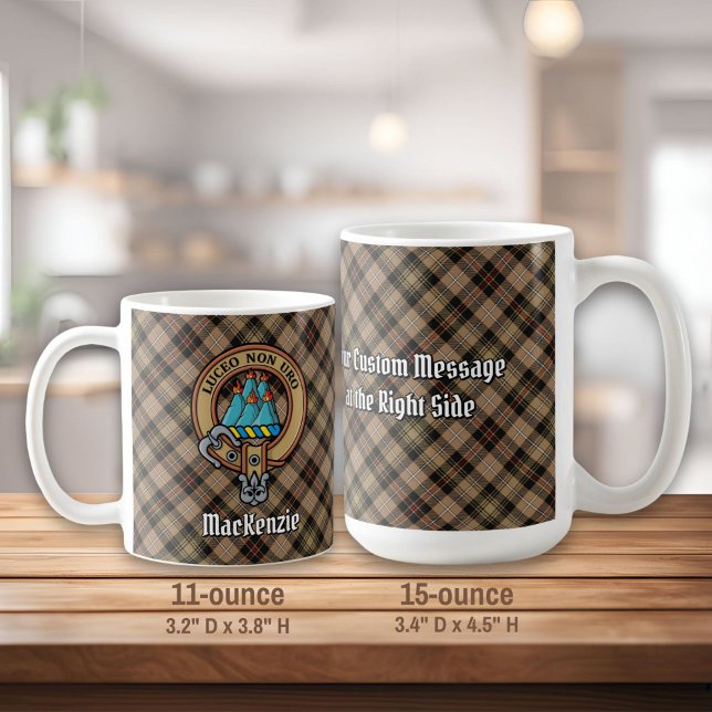 Taza De Café Clan MacKenzie Escudo sobre Brown Hunting Tartán (Subido por el creador)