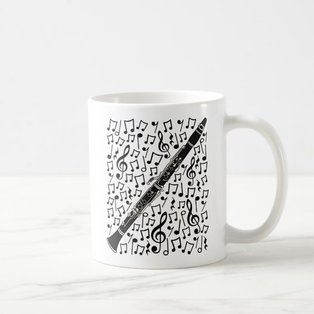 Taza De Café Clarinet Con Notas Musicales, Músico Woodwind (Derecha)