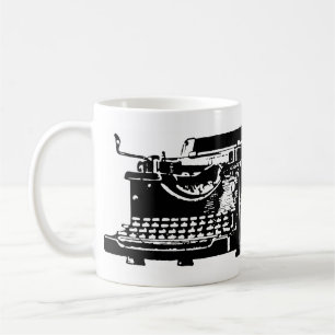 Taza De Café Claro. Yo Texto. Máquina de escribir