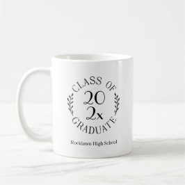Taza De Café Clase 2026 Emblema Nombre de la Escuela Graduación