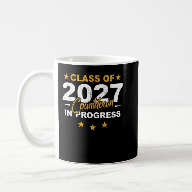 Taza De Café Clase 2027 Cuenta regresiva Graduado Primer Día S (Izquierda)