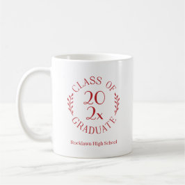 Taza De Café Clase Año Escuela Nombre Emblema Rojo Graduación