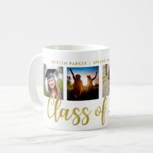 Taza De Café Clase de 2017   Faux Gold Look Four Photo Grid