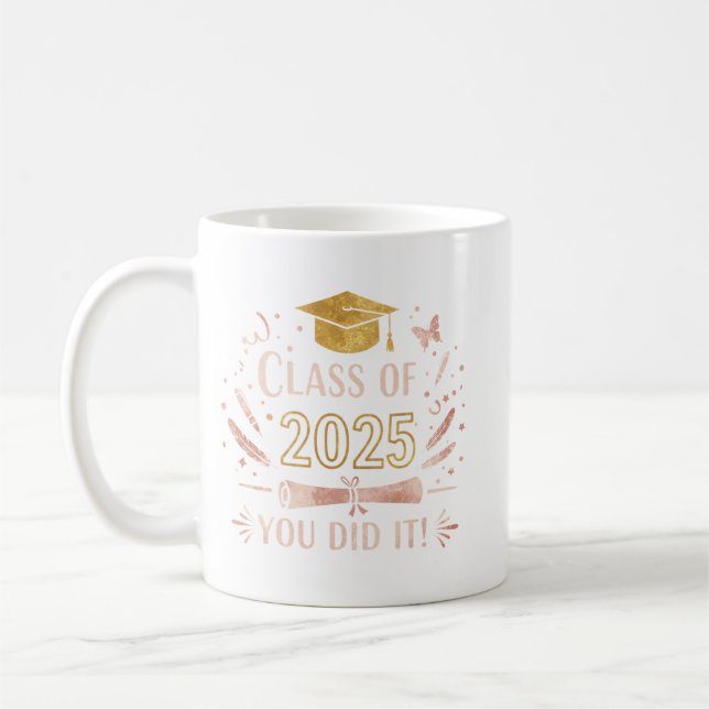 Taza De Café Clase de 2025 Graduation Mug - Oro Rosa (Izquierda)