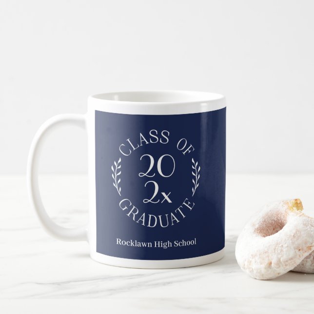 Taza De Café Clase de año Emblem Apellido Navy Graduación (Con donut)