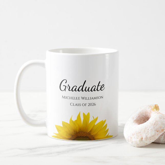 Taza De Café Clase de girasoles amarillos de graduación 2025 (Con donut)