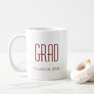 Taza De Café Clase de Graduación 2025 Sencillo rojo blanco