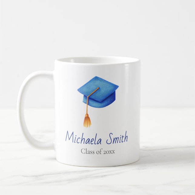 Taza De Café Clase de Graduación Azul de la Escuela Secundaria (Izquierda)
