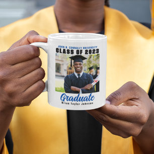 Taza De Café Clase de Graduación de Texto Azul de Foto Graduada