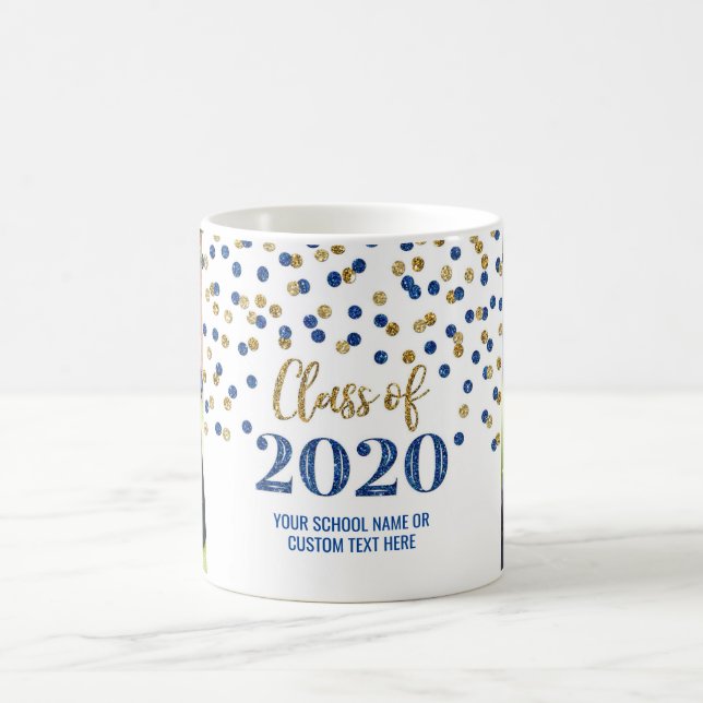 Taza De Café Clase de oro azul de 2020 Photo Graduation Mug (Centro)