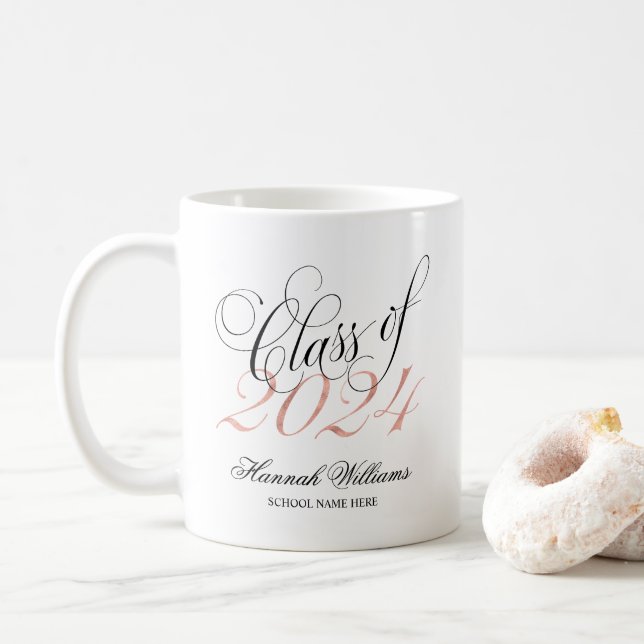 Taza De Café Clase de oro Rosa de guiones de la graduación 2024 (Con donut)