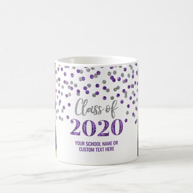 Taza De Café Clase de Plata Púrpura de 2020 Foto Graduación Mug (Centro)