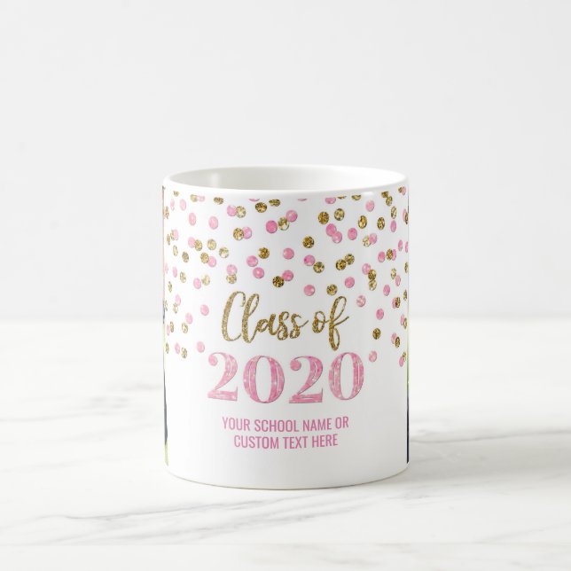Taza De Café Clase Oro Rosa de 2020 Foto Graduación Mug (Centro)