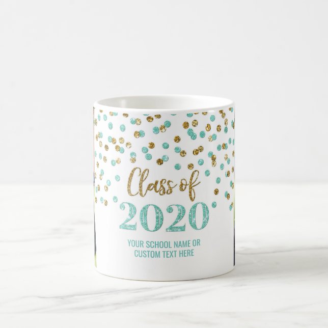 Taza De Café Clase Verde azulada de Oro de 2020 Foto Graduación (Centro)