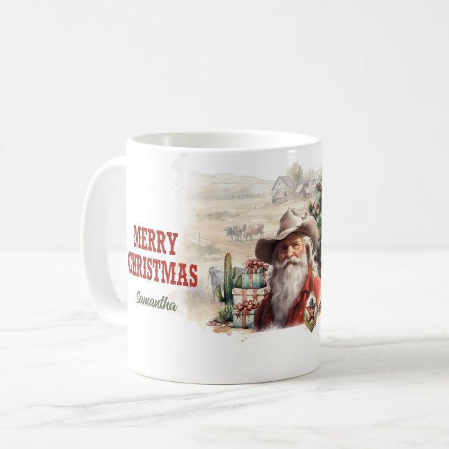 Taza De Café Clásica acuarela occidental con gorra de vaquero d (Anverso izquierdo)