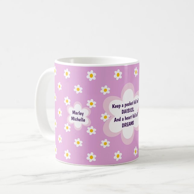 Taza De Café Clásica cadena de margaritas rosas (Anverso izquierdo)