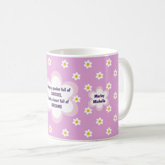 Taza de café clásica con margaritas rosas (Anverso derecho)