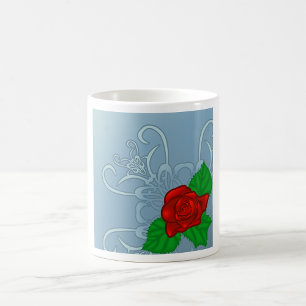 Taza De Café Clásica Flor Rosa Roja Romántica