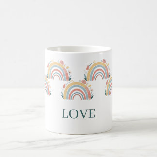 Taza de café clásica Floral Boho Arcoíris